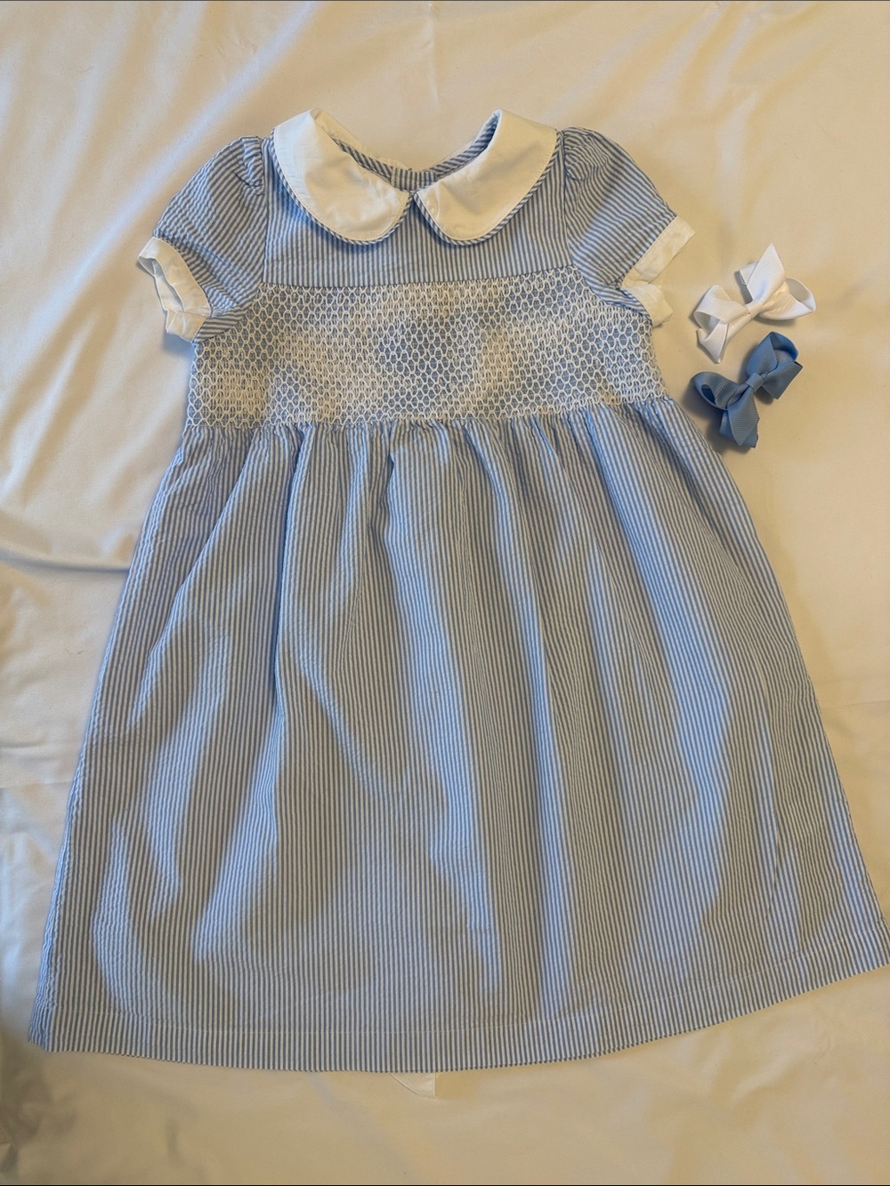 Vineyard Vines Blue & White Striped Seersucker Cotton Dress with Sash